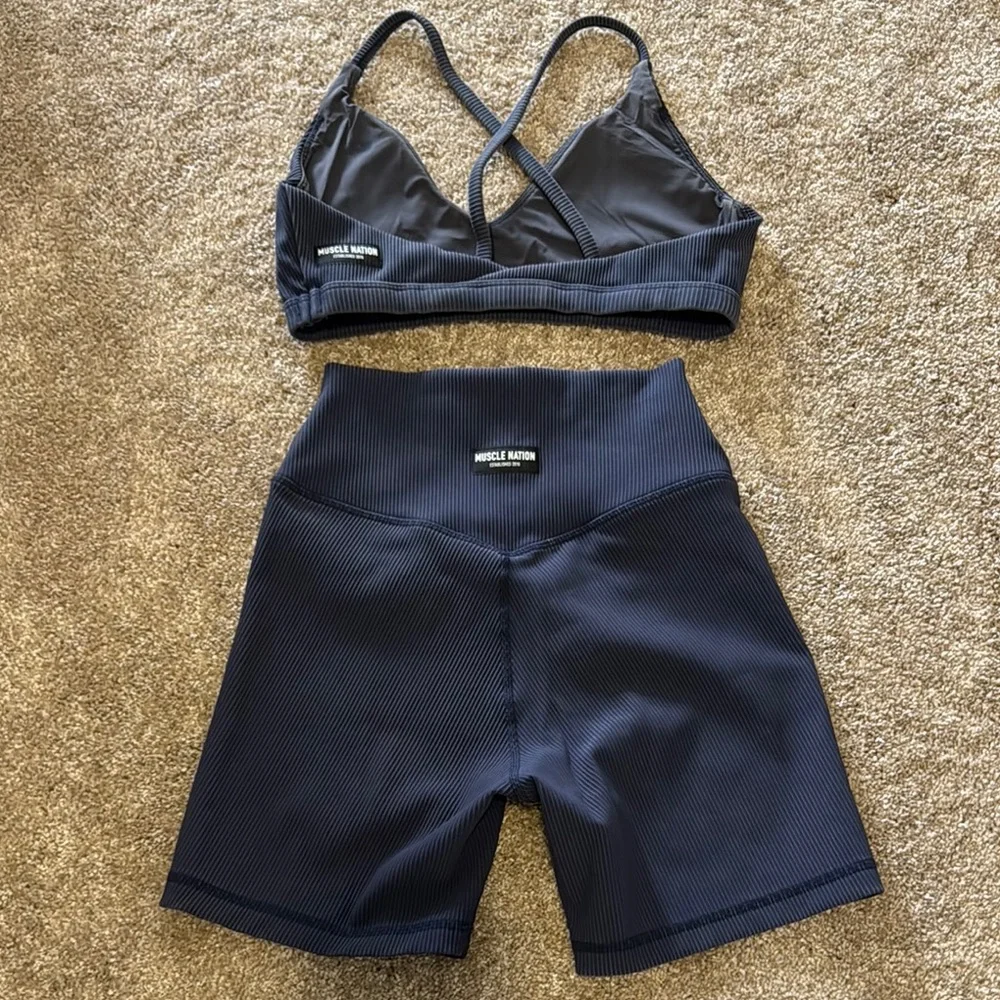 Muscle Nation Navy Ribbed Set - Picture 2 of 2